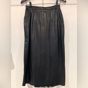 Chic Black Midi Leather Skirt, Size 8 (fits like 6)